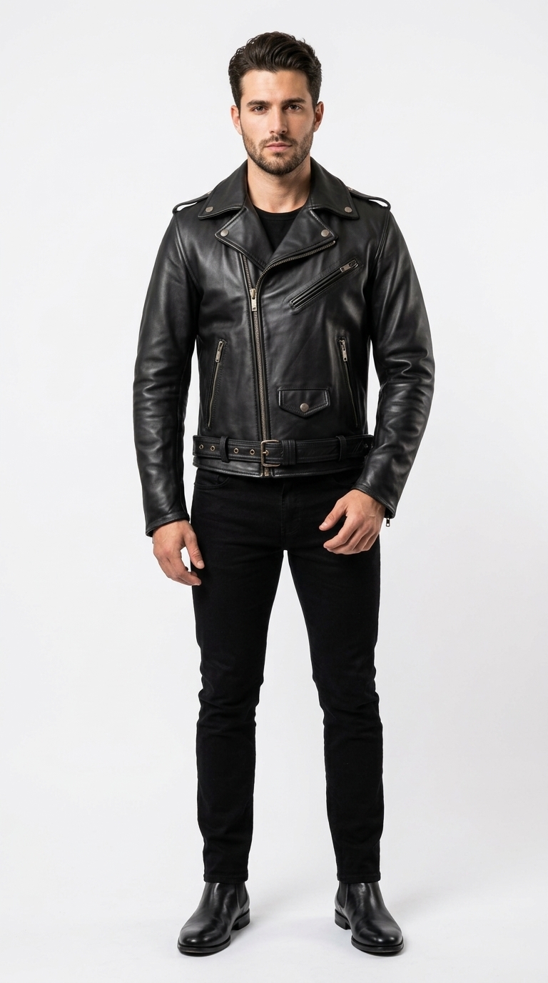 Men's Black Genuine Leather Biker Jacket