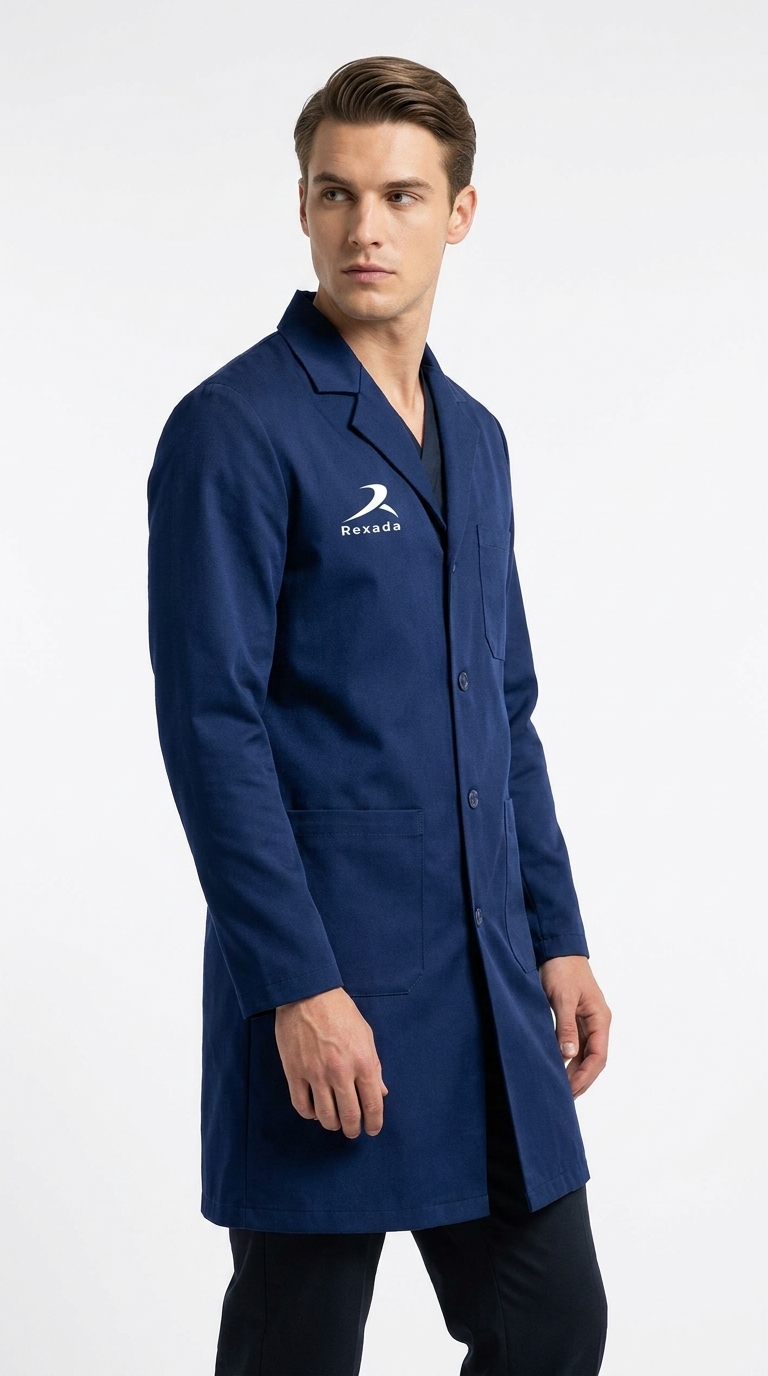 Navy Three-Pocket Lab Coat