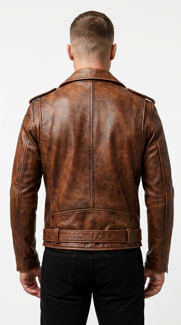 Men's Vintage Brown Biker Jacket - Image 4